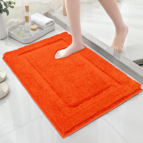SHACOS Microfiber Bath Rug Bathroom Rug Bath Mat Bathtub Rug Bathroom Floor Mat Non Slip Soft Wahsable (20"x32", Orange)