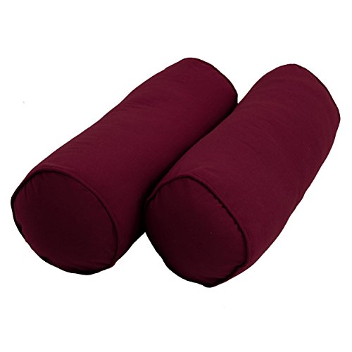 Blazing Needles Double-Corded Solid Twill Bolster Pillows with Inserts (Set of 2), 20" x 8", Burgundy