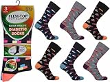 OnlyBee 6 pares de calcetines sueltos para diabéticos sin ataduras para hombre, colores divertidos, Negro con bloques multicolor, ^