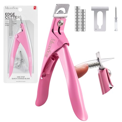 MelodySusie Acrylic Nail Clippers with 15pcs Magnet Sizers, Professional Nail Clippers Cutters for Long Acrylic Gel Nails Tips, Adjustable Stainless Nail Trimmer, Manicure Tool for Salon Home, Pink