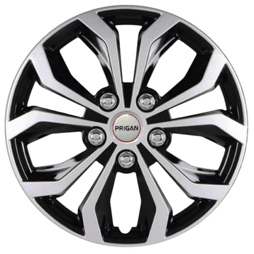 PRIGAN 14 Inch Black Silver Wheel Cover (Available in 12,13,14,15,16,17 Inch) Wheel Cap Universal Model (Press Fitting) (Set of 4 Pcs) (Vision DC 14)