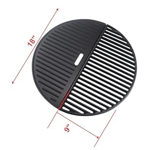 18" Half Moon Grill Griddle For kamado joe Classic I, II, III, Large Big Green Egg, Half Moon Cast Iron Cooking Grate And Half Moon Reversible Griddle for Vision Grill B-11N1A1-Y2A, VGKSS-CC2