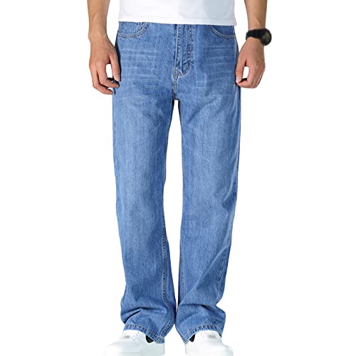 Men's Relaxed Straight Fit Jean Loose Fit Basic Stretch Denim Pants Classic Vintage Casual Comfort Jeans Pant (Light Blue,33)