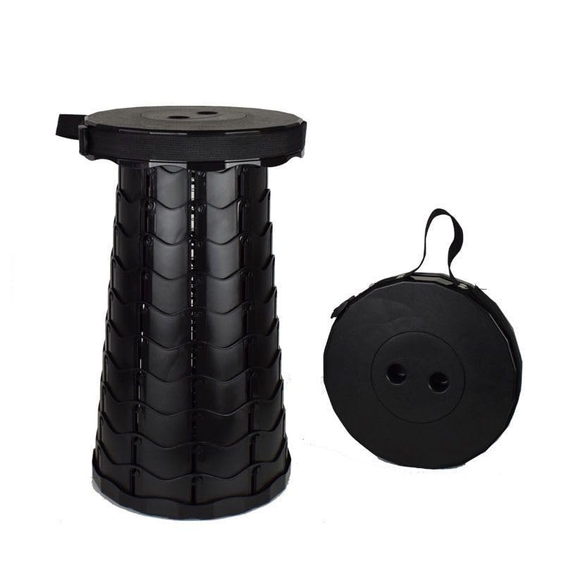 Portable Telescopic Folding Stool – Adjustable Retractable Seat for Camping, Fishing, BBQs, Festivals & Travel | Lightweight Compact Chair with Carry Strap | Heavy Duty Outdoor Camping Stool (Black)