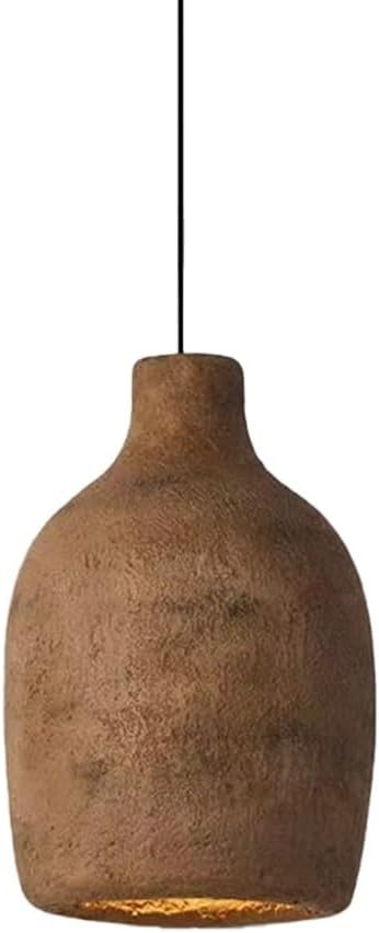 Textured Bell Pendant Light, Rustic Stone/Clay Look Hanging Lamp (Brown/Gray), E26/E27 Socket, Adjustable 59in Cord. Aesthetic Ceiling Fixture for Kitchen Island, Dining Room Parlour(Brown)