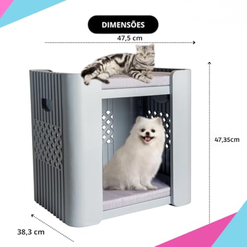 Casa De Gato e Cachorro Dois Andares Duplex Pet Stand Porte Pequeno Beliche - 2 Caminha Pet (Cinza)