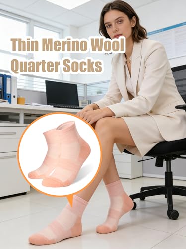 Image of 3 Pairs 90% Merino Wool Socks for Men Women Business Casual Wool Ankle Thin Hiking Running Athletic Support Breathable Cushioned Low Cut Sock - Orange Pink Purple Large