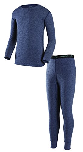 ColdPruf Youth Basic Dual Layer Long Sleeve Base Layer Crew Neck Top and Bottom Set, Navy, Medium 60SMDNB