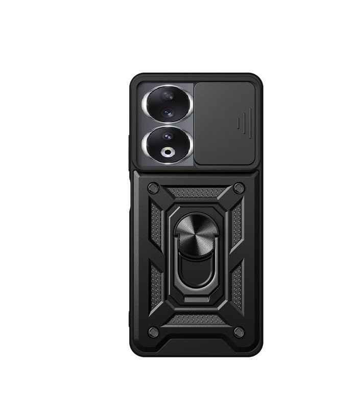 Image of MoreFit Case for Honor 90 5G, Bumper Defender Hybrid Polycarbonate Ring Case Back Cover for Honor 90 5G - Black Robotic Sliding Camera Window