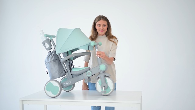Tricycle Bébé Évolutif 3-en-1 – Pliable, Réglable, Barre Parentale – Draisienne Et Vélo – Capote Incluse – 1 à 5 Ans
