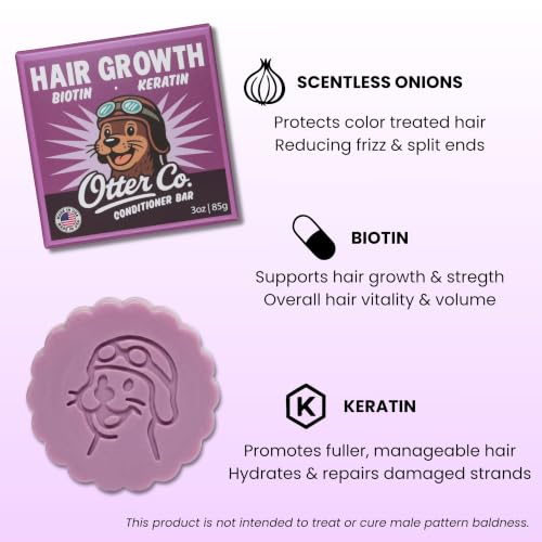 Image of Otter Co. Biotin & Onion Hair Growth Conditioner Bar for Fine Hair - Rosemary Hair Growth Oil, Keratin, ACV - Vegan, Sulfate Free - Hair Loss Conditioner for Thinning Hair for Women & Men, USA Made