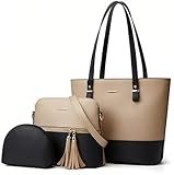 Bolso Mujer, 3 Pcs Bolso de Hombro para Mujer, Bolso Tote de Cuero PU con Múltiples Bolsillos Internos, Bolsas para Llevar...