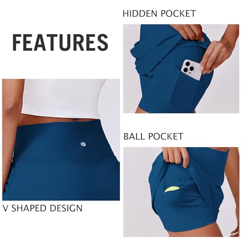 Image of PINSPARK Womens Tennis Skirt High Waisted Golf Skort with 2 Pockets Stretchy Athletic Skirts for Workout Pickleball Running