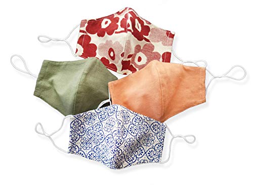Cotton Face Masks With Adjustable Ear Loops And Filter Pocket - Reusable, Breathable, Washable Cloth Fabric Face Masks For Adult Women And Men - Geometric, Floral, Peach, And Sage - 4 Pack #TOP1