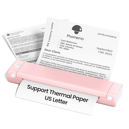 Phomemo Portable Printers Wireless for Travel, Support 8.5' X 11' Thermal Paper, Bluetooth Thermal Printer Compatible with iOS, Android & Laptop, Inkless Mobile Printer for Office, Home, School