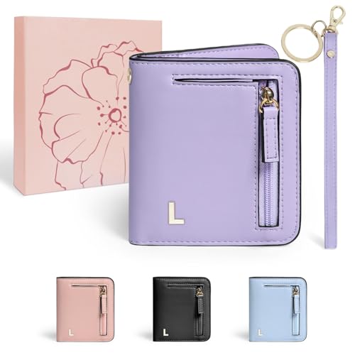 COSHAYSOO Initial RFID Wallet Small Purple for Teen Girls Personalized Valentines Day Birthday Gifts, 10 11 12 13 14 15 16 17 18 Year Old College Teenage Girls Wallets Fashion Monogrammed Letter L