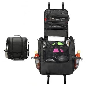 Hanging Camping Kitchen Organizer, 15×5.5×16.1in Expandable to 33in Portable Cookware Storage, Water Resistant for RV Camping BBQ Picnic Tailgate Boat Car Travel (Black, Bag Only)