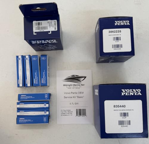VolvoPenta 5.0 5.7 8.1L OEM Service Kit Gi/Gxi/Gsi Includes: Fuel & Oil Filter Impeller and AC Spark Plugs (5.7L (350) Gi/GXI)