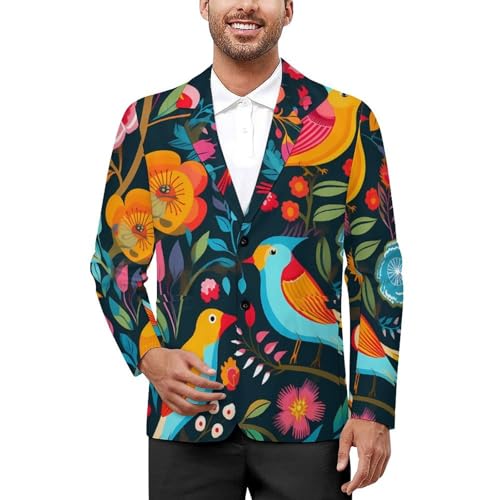 Birds Flowers Men's Casual Blazers Slim Fit Sport Coats Blazer Two Buttons Suit Jacket for Work Party