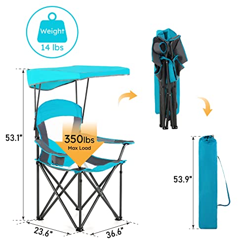 Alpha Camp Oversized Folding Camping Chair With Retractable Upf 50+ Shade Canopy, Portable Camping Lounge Chair Lawn Chairs For Hiking Travel Beach Fishing #TOP2