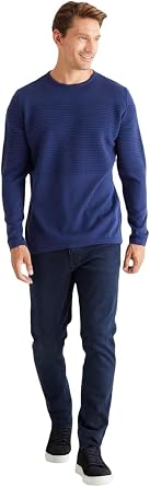AC&Co/Alt ny ld z Classics Anti-Pilling  zellikli T ylenme Yapmayan Standart Fit Bisiklet Yaka  izgi Dokulu Triko