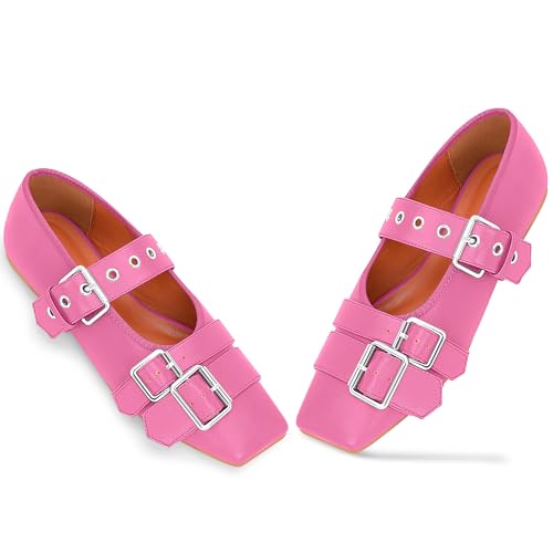 Women's Square Toe Ballet Flats with Buckle Straps Comfortable Mary Jane Shoes3