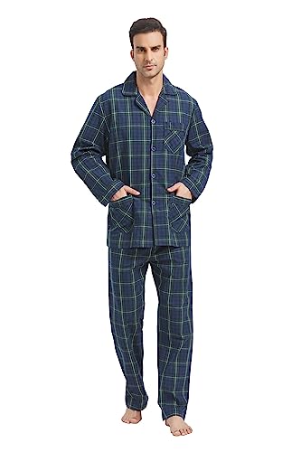 Men Cotton Pajama Set For Men 2 Piceces Plaid Comfy Nightwear PJS With Pockets2