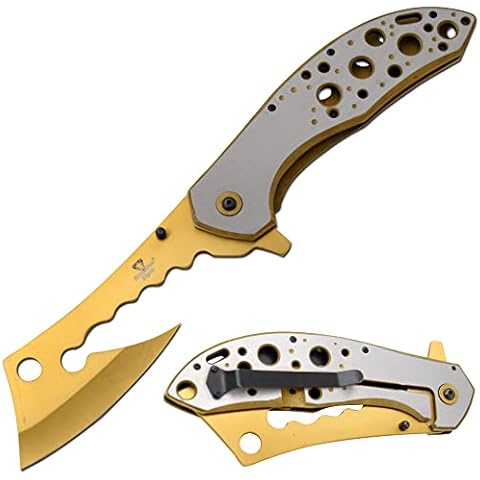 Snake Eye Tactical 12" Jumbo Huge Heavy Duty Ultra Smooth One Hand Opening Folding Pocket Knife Limited Edition Collectors Knife - Ideal for Recreational Work Hiking Camping (Gold) Cover