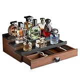 TIRYIUOU Cologne Organizer for Men: with Drawer, 3 Tier Wooden Cologne Stand Desktop Perfume Display Shelf, Bedroom Dresser Makeup Lotion Jewelry Storage Organizer ﻿
