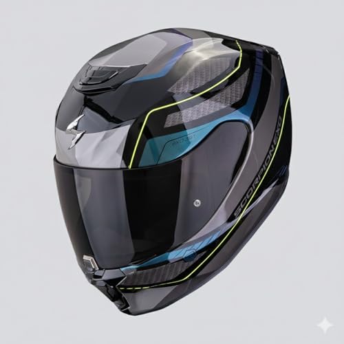 Scorpion Exo-391 Leo Negro Azul | Casco de Moto Integral Unisex Hombre y Mujer Homologado ECE 22.06 (L) + Visera Negra