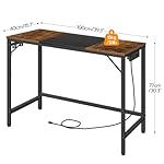 HOOBRO Computer Desk, Home Office Desk with Power Outlet, Modern Study Writing Desk with 3 Hooks for Study Room, Home Office, Sturdy and Stable, Easy to Assemble, Rustic Brown and Black BF41UDN01 - Image 3