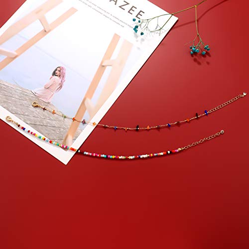 Image of Boho Beaded Ankle Bracelet Beach 18 K Gold Plated Anklet Bracelets Handmade Colorful Seed Beads Butterfly Evil Eye Heart Link Chain Anklet Pack Cute Summer Foot Jewelry for Women