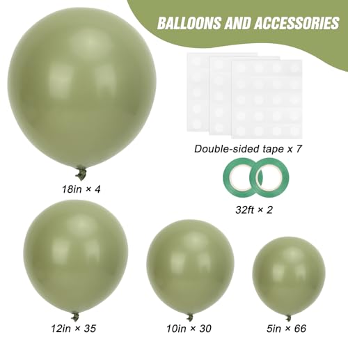 Image of RUBFAC 135pcs Sage Green Balloons, Latex Olive Dusty Green Balloon Different Sizes 18 12 10 5 Inch for Garland Arch Birthday Party Graduation Baby Shower Wedding Safari Jungle Boho Decoration