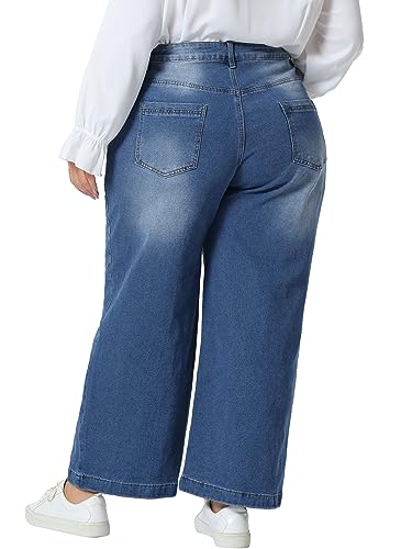 Agnes Orinda Plus Size Jeans for Women Wide Leg Baggy Washed Stretch with Pockets Denim Ankle Pants4