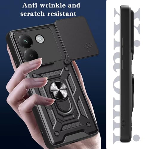 Image of Heavy Duty Back Case Cover for Poco M7 Pro 5G, Shockproof Poco M7 Pro Back Cover, Ring Case with Kickstand and Camera Protection Shutter - Black