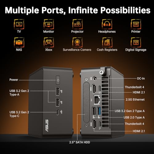 Image of ASUS NUC 14 Pro Mini Desktop Computer, Intel Ultra 7 155H (16C /22T, Up to 4.8GHz), 64GB DDR5 RAM, 2TB PCIe SSD, Win 11 Pro Mini PC with Intel Arc GPU, Type-C, WiFi 6E, Thunderbolt 4, VESA Mount