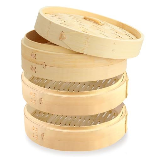 QTLCOHD 8-Inch 3-Tier Bamboo Steamer