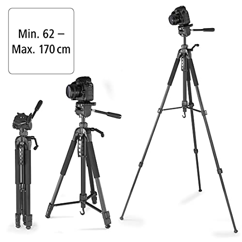 Hama Stativ Kamera "Action 170 3D" (Tripod mit 62-170cm Höhe, Fotostativ inkl. Handy-Halterung und Tablet-Halterung, Dreibeinstativ mit 3-Wege-Kopf, Spiegelreflexkamera Stativ mit Tasche) schwarz – Bild 6