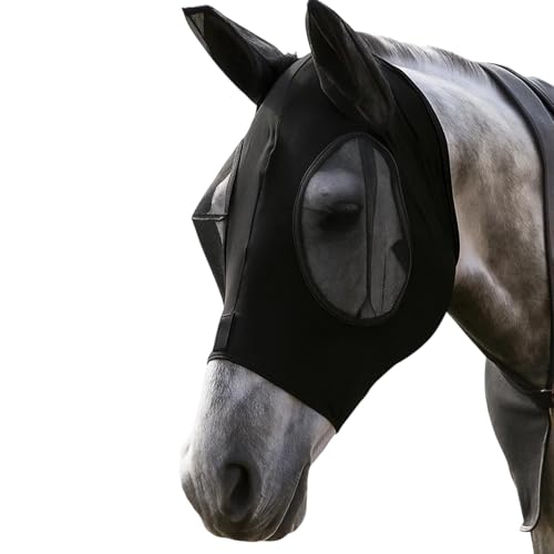 Fliegenhaube Pferd, Fliegenmaske Pferd Warmblut, Schutz Vor Insekten Und UV-Strahlen, Atmungsaktives Design, Schwarz