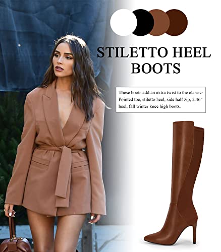 Rilista Womens Knee High Boots Sexy Pointed Toe Stiletto Heel Boot Leather Zipper Riding Boots Dress Shoes #TOP4