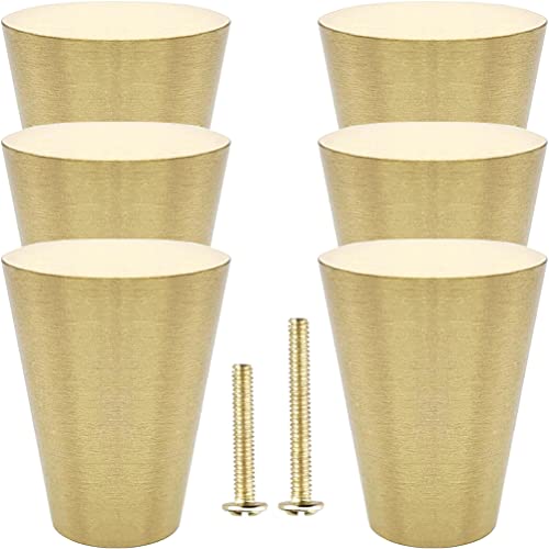 Yewlaca 6Pcs Brass Cabinet Knobs Solid Pure Copper Cone Knob Pull Handles For Kitchen Cabinet Drawer Dresser, Brushed Gold Brass Knobs With Screws #TOP29