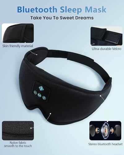 Bluetooth Sleep Mask, 100% Blackout 3D Sleep Headphones Eye Mask with Headphones for Men & Women, Wireless Music Sleeping Mask Headphone, Long Battery Life, Ideal for Travel/Nap/Night (Black) - Image 5