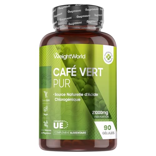 Café Vert en gélules 21000mg par Jour, 90 Gelules de Cafe Vert Vegan, Extrait de Green Coffee Bean Arabica, Source Naturelle d'Acide Chlorogénique, Vitamine B & Magnésium, 1 Mois d'Approvisionnement