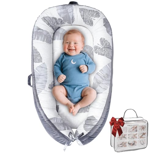 Baby Lounger, Baby Lounger for Newborn 0-24 Months, Premium Soft & Breathable Infant Lounger, Pure Cotton Baby Nest for Boys & Girls, Portable Newborn Lounger for Travel and Home.