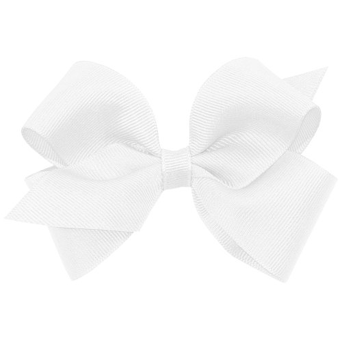 Wee Ones Girls' Classic Grosgrain Hair Bow with Plain Wrap Center on a WeeStay Hair Clip, Handmade, Small Sized Bow, White