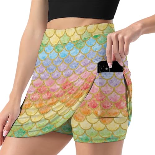 Jupe de tennis femme Couleur Sirène jupe short anti-frottement avec poche de sport