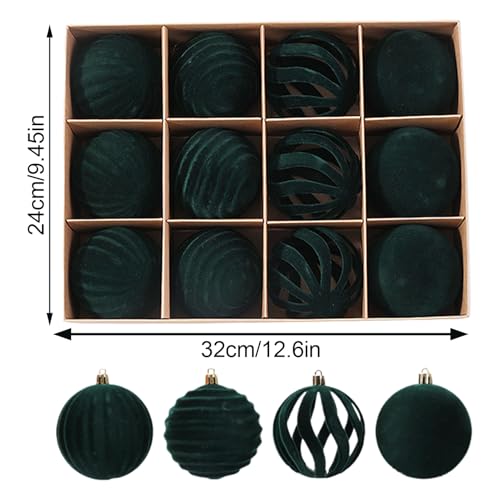 Ensemble de boules de Noël 12 pièces velours rouge et vert pour décoration de sapin - 6