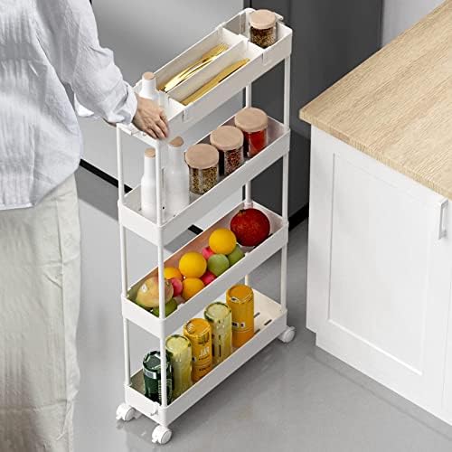Slim Storage Cart 4 Tier,Bathroom Organizer Rolling