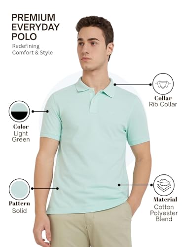 Image of Parx Men Regular Fit Solid Pattern Cotton Polyester Blend Half Sleeve Polo Neck Casual T-Shirt