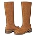 Athlefit Knee High Boots for Women Square Toe Chunky Heel Tall Riding Fall Boots Slip On Fashion Brown Booties